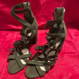 Olive Green Strappy Chunky Heels